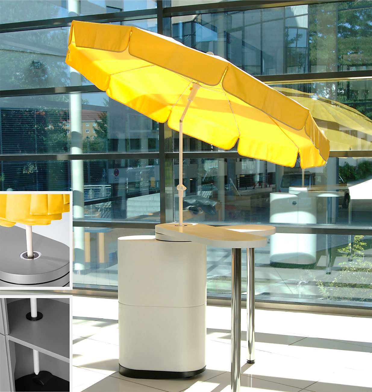 parasol holder for trade fair counter
