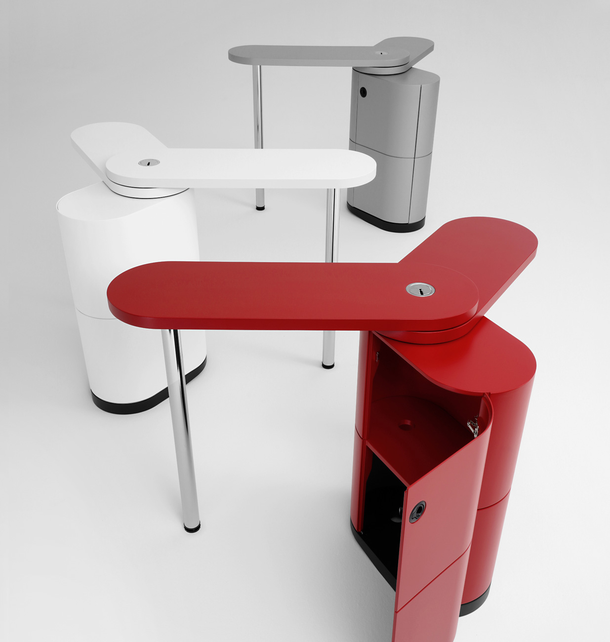 trade fair counter in red, RAL 3001